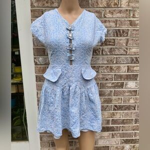 Light Blue & White Floral Embroidered Dolce Viva Mini Dress